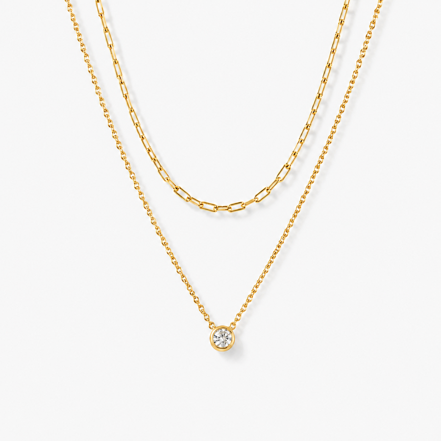 Layered Paperclip CZ Necklace