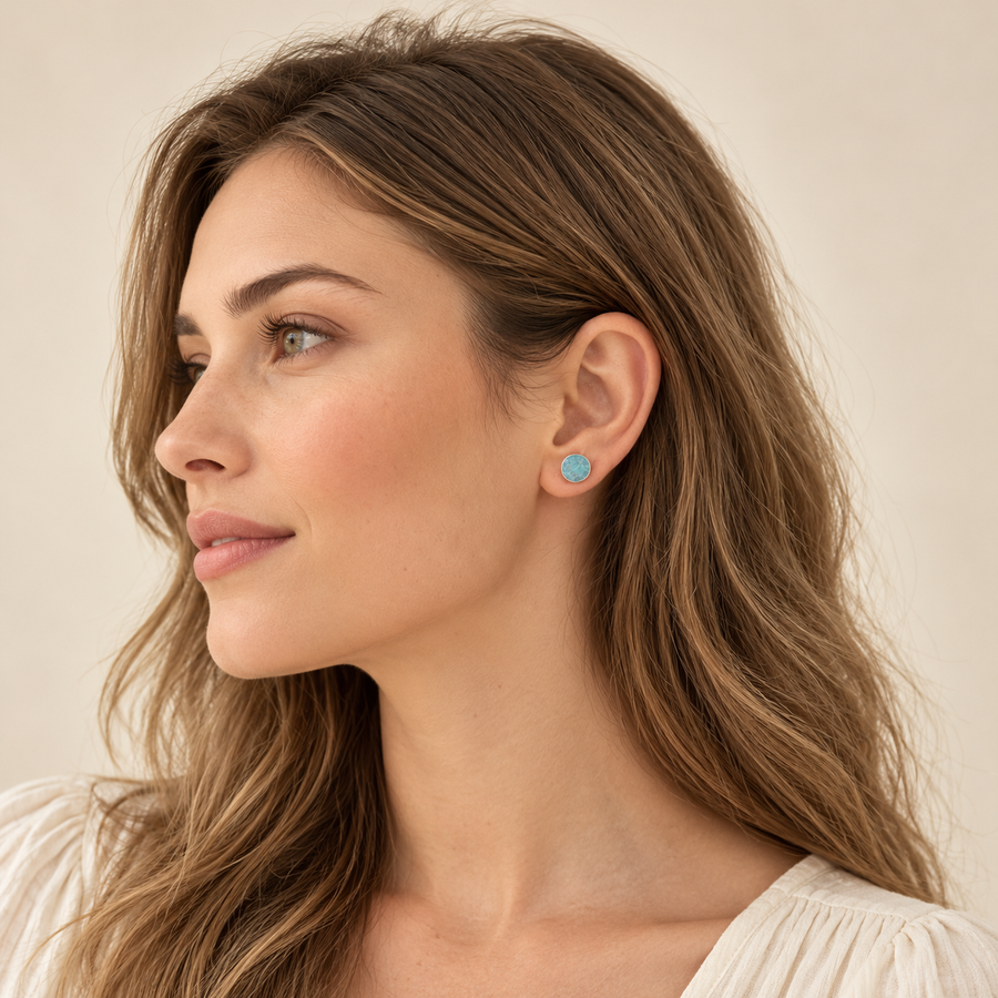Raw-Cut Aqua Gemstone Stud Earrings