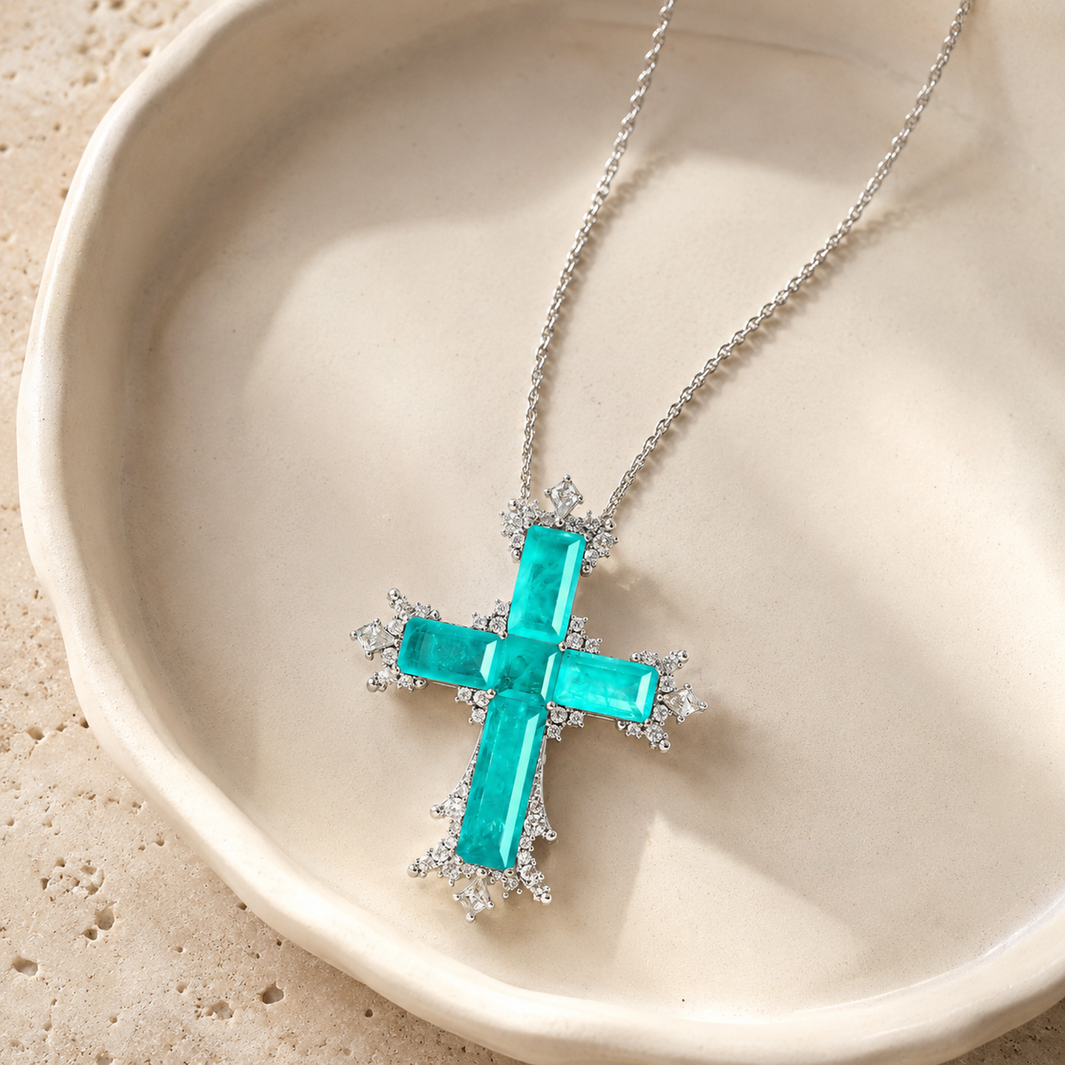 Large Paraiba Cross Pendant Necklace