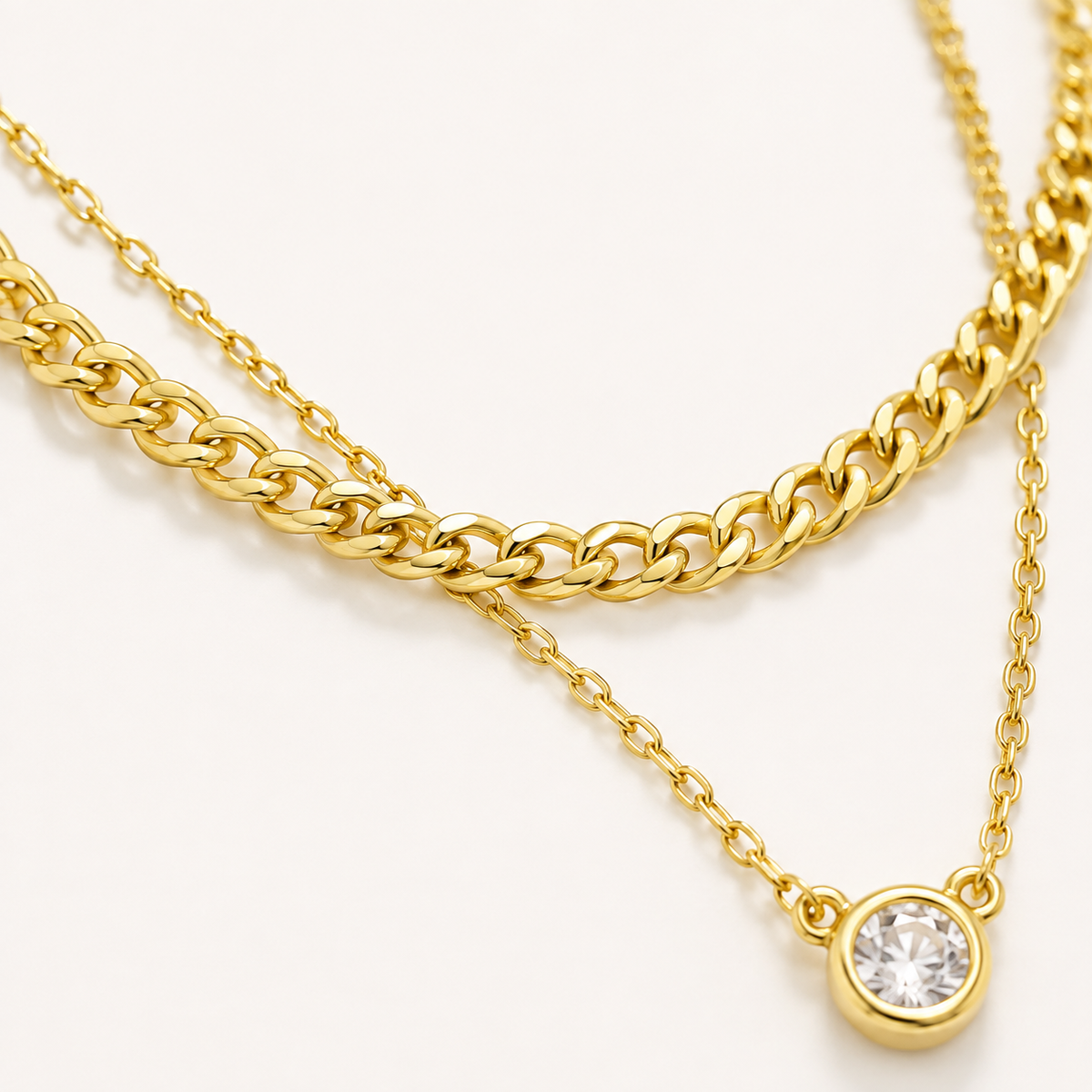 Layered Cuban CZ Pendant Necklace