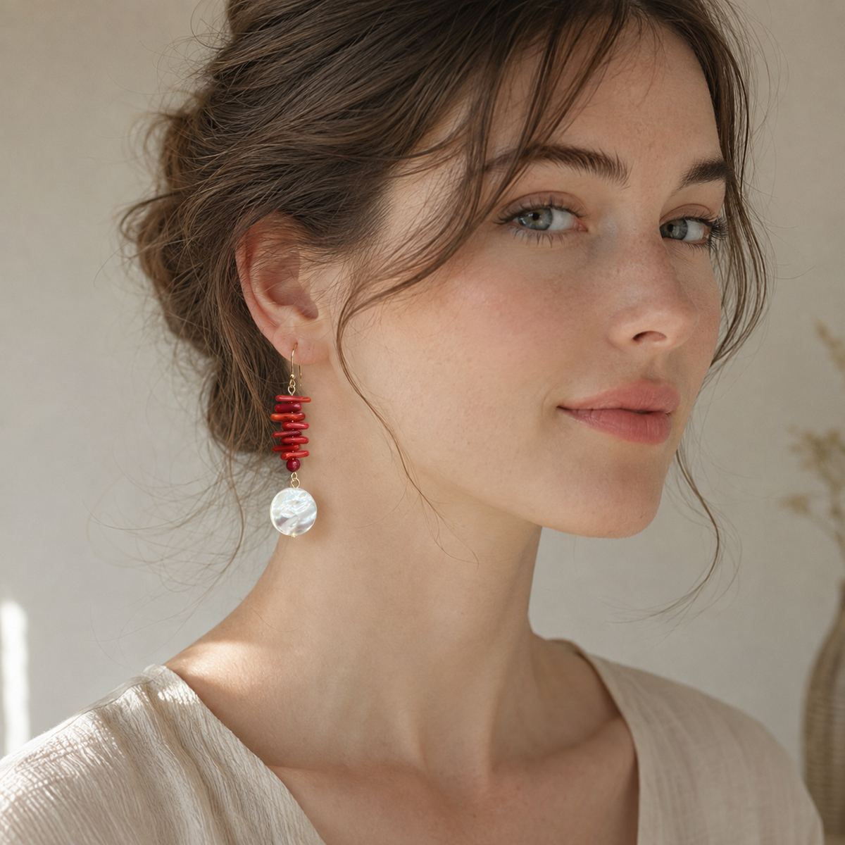 Red Shell Clip-On Earrings