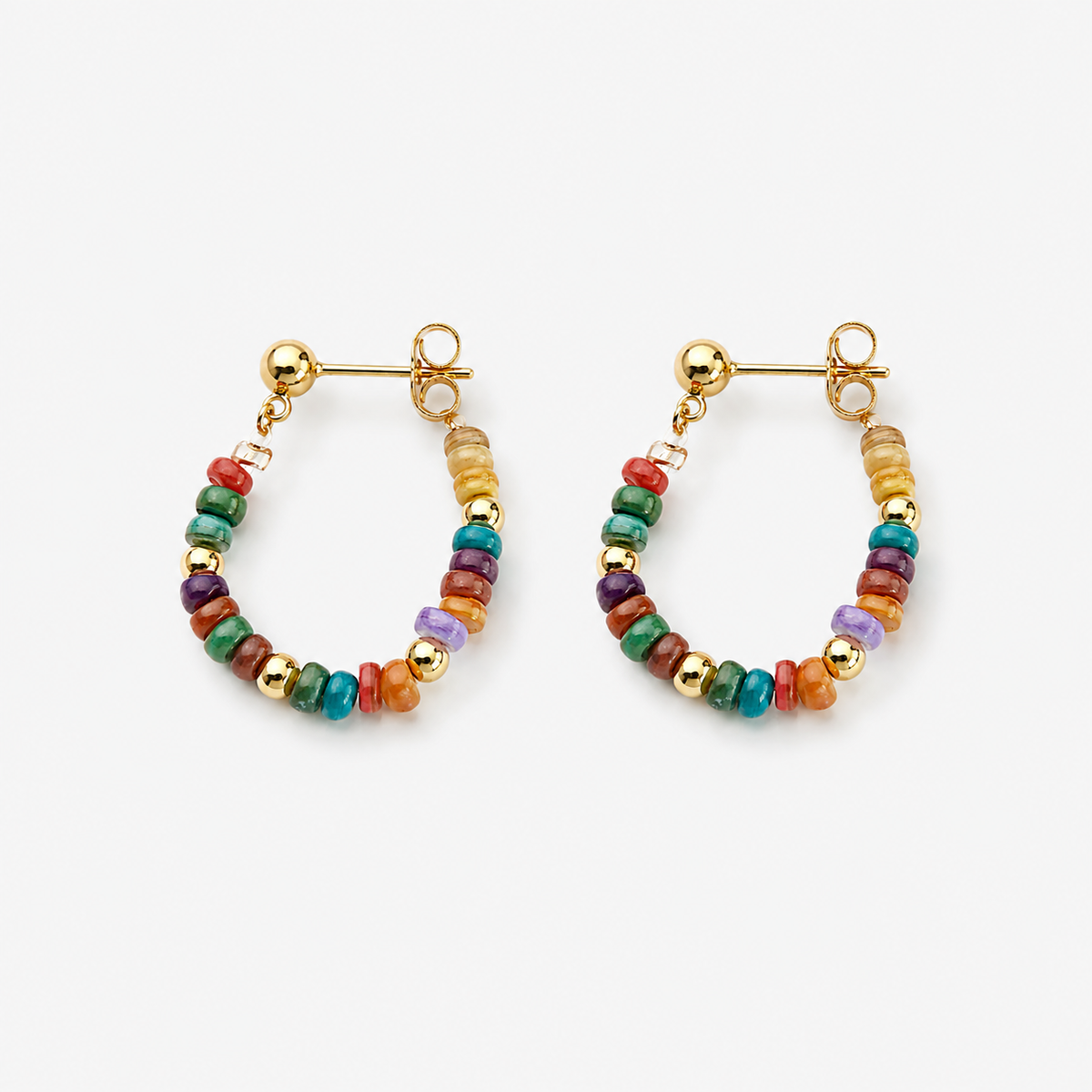 Colorful Beaded Silver Stud Earrings