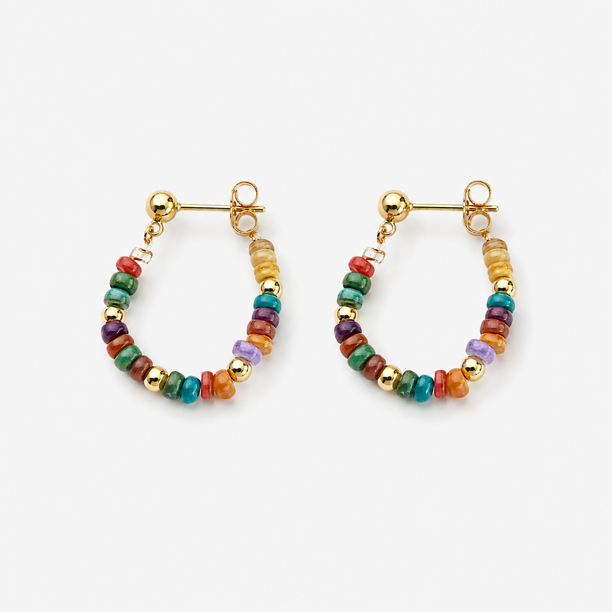 Colorful Beaded Silver Stud Earrings