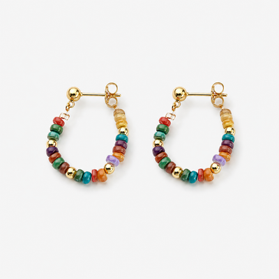 Colorful Beaded Silver Stud Earrings