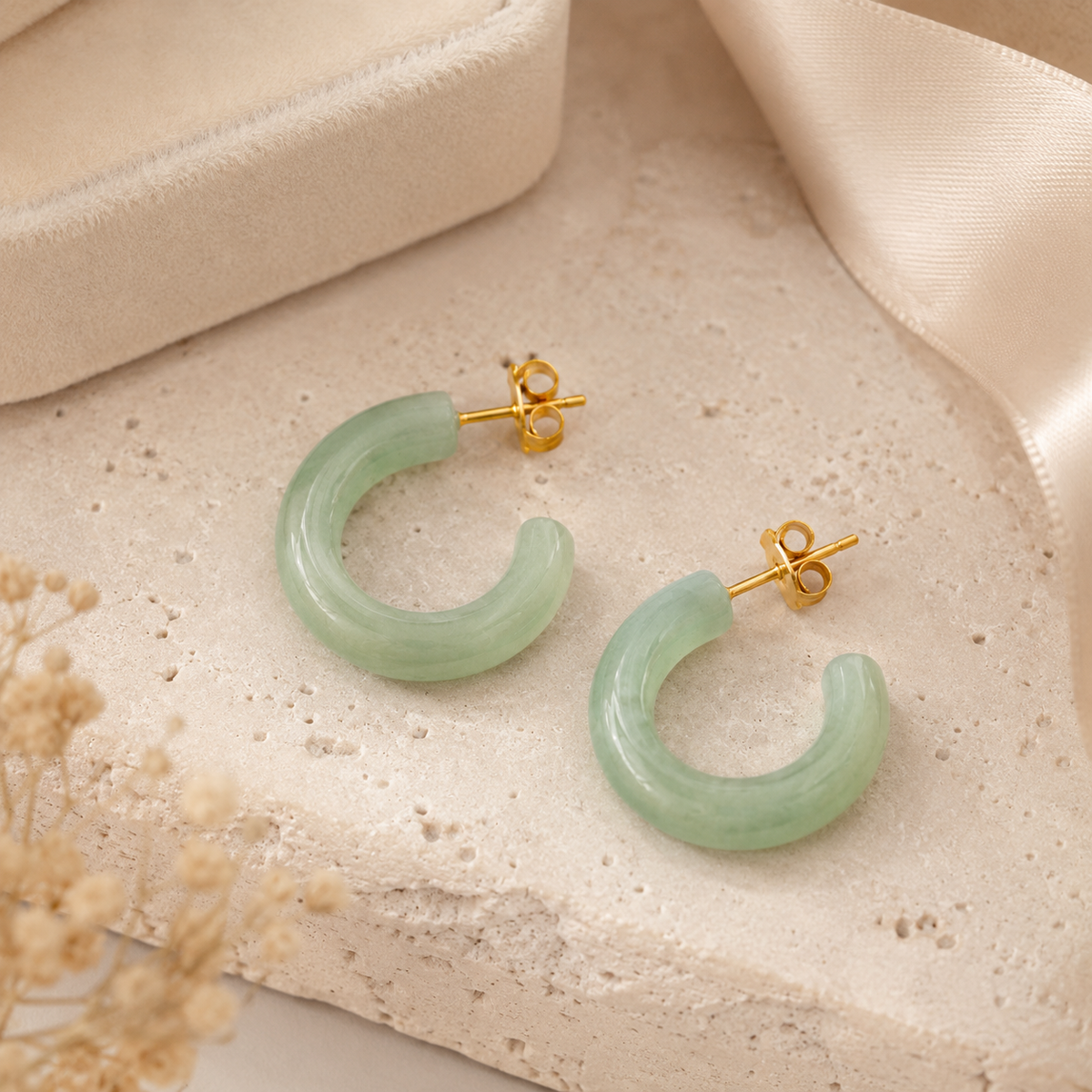 Green Jade Chunky Hoop Earrings