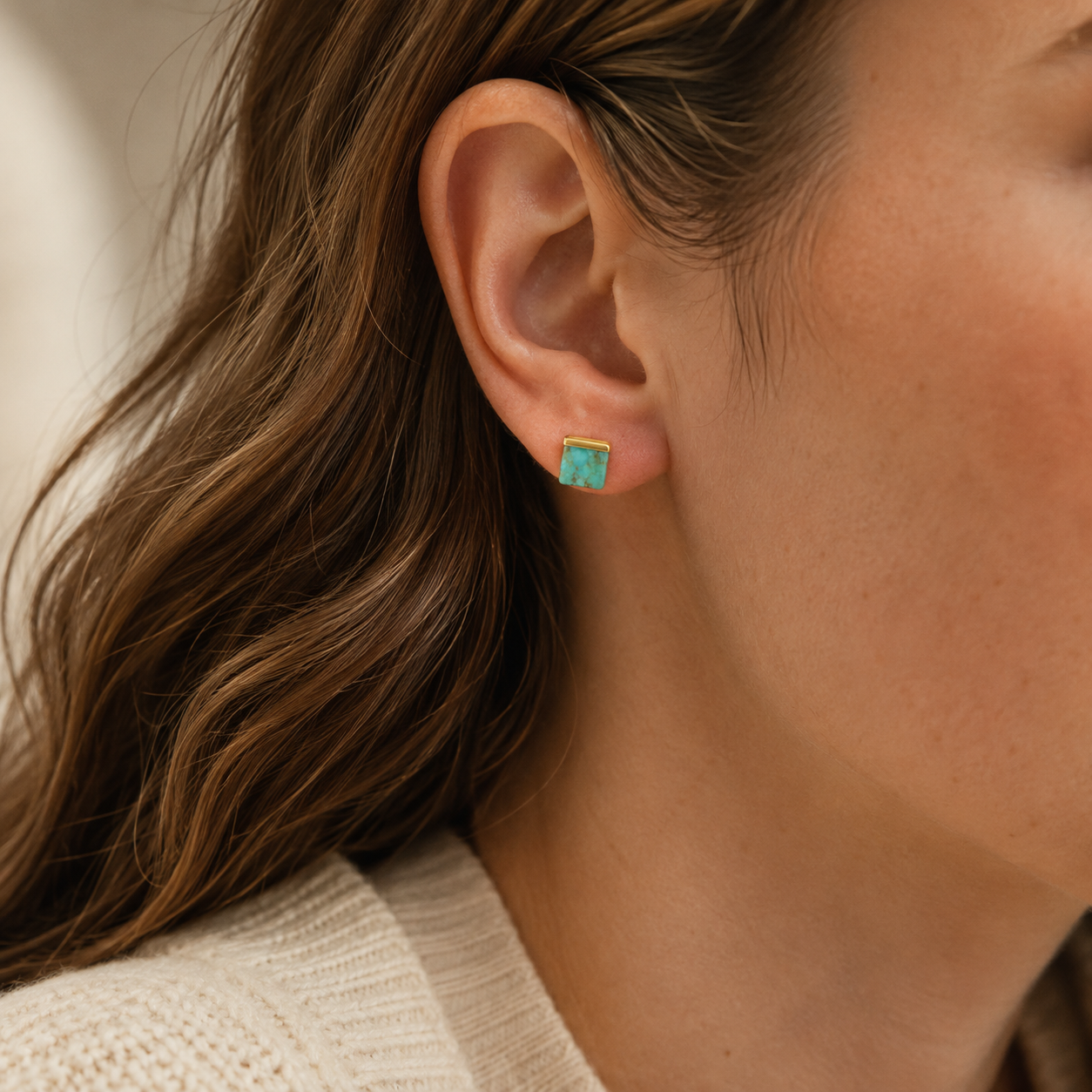 Square Turquoise Gold Cap Studs