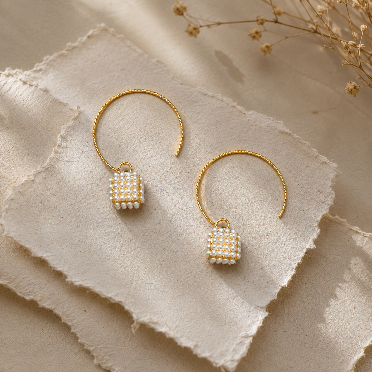 Lantern Pearl Hoop Earrings