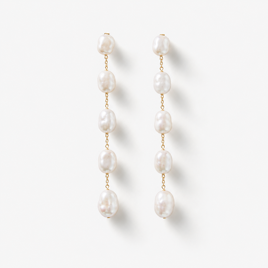 Five-Pearl Baroque Drop Earrings