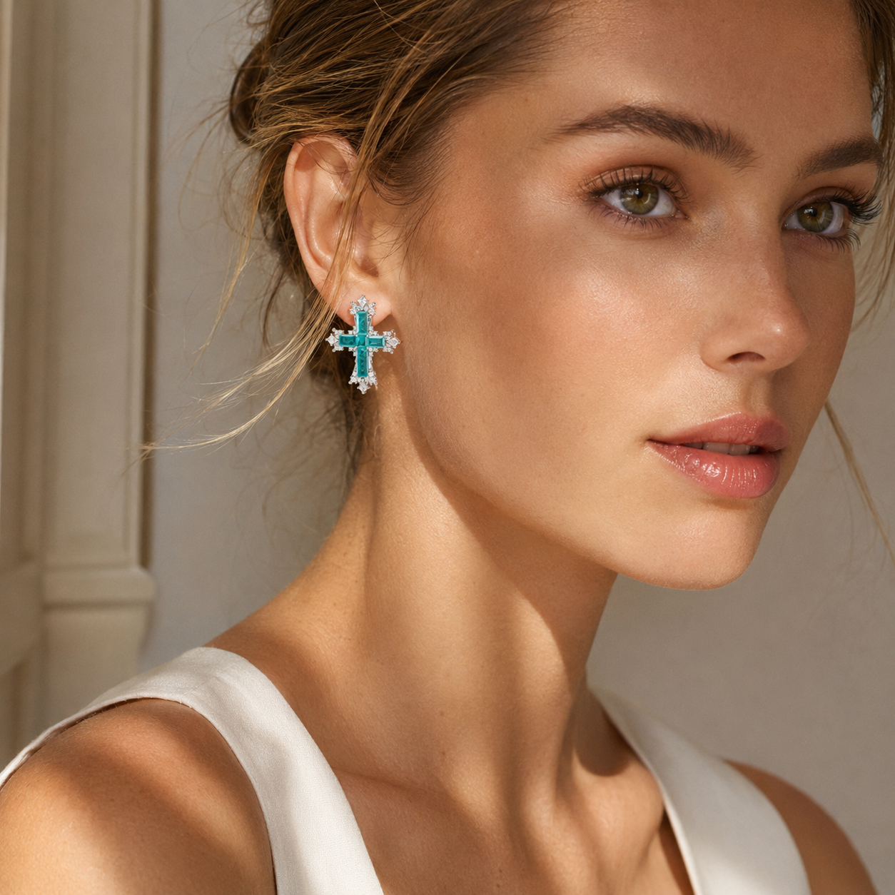 Paraiba Cross Stud Earrings