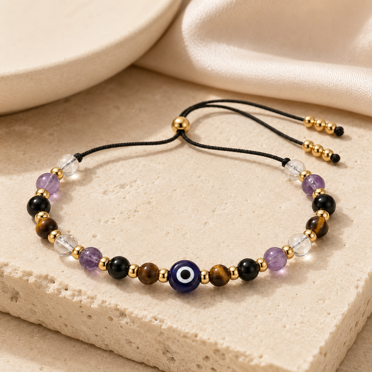 Evil Eye Natural Stone Charm Bracelet