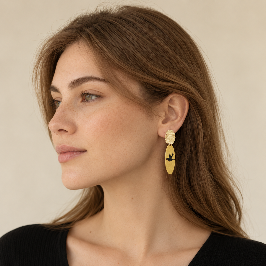 Hand-Painted Flying Swallow Earrings