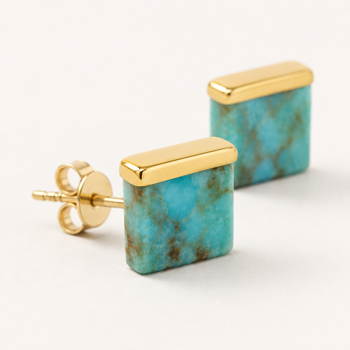 Square Turquoise Gold Cap Studs