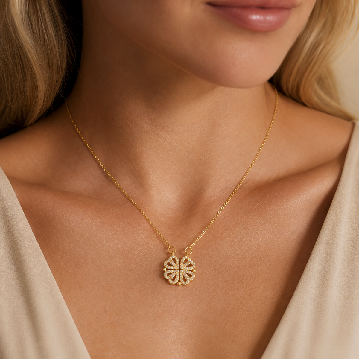 Four-Leaf Clover Heart Necklace