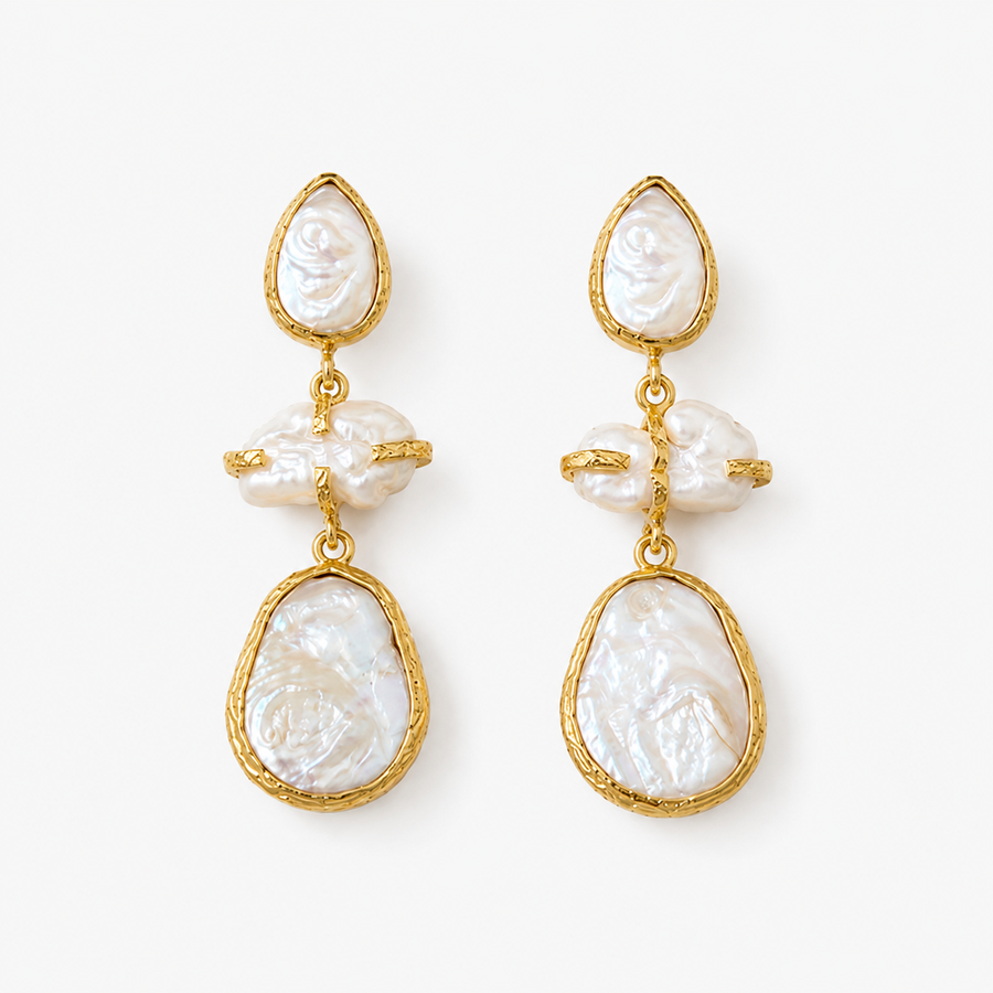 Gold Baroque Freshwater Pearl Earrings