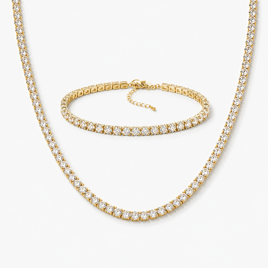 CZ Diamond Tennis Necklace with Bracelet Set