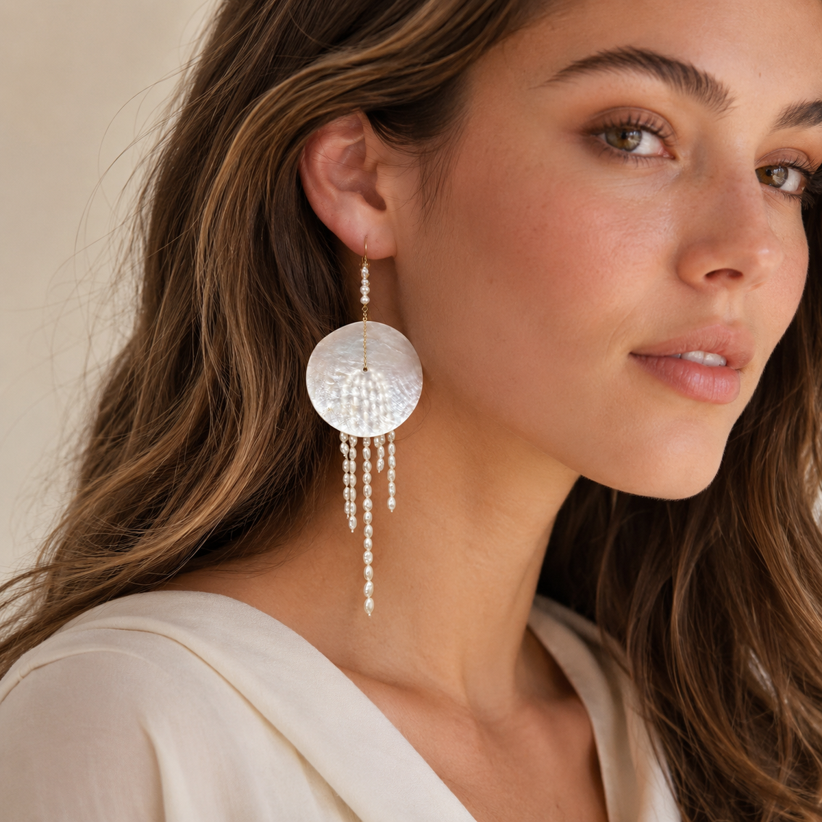 Mother-of-Pearl Pearl Tassel Earrings
