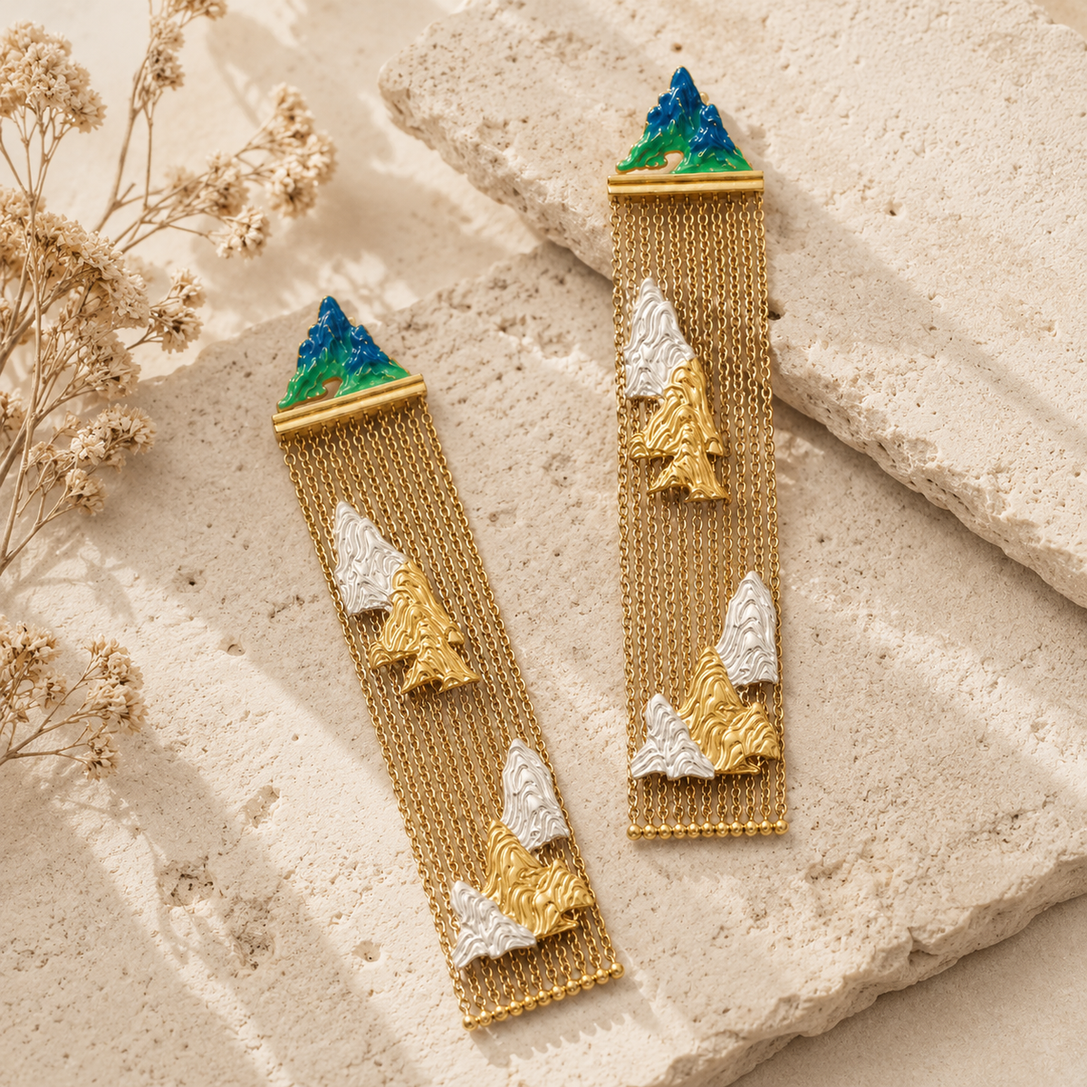 Chinese Landscape Enamel Tassel Earrings