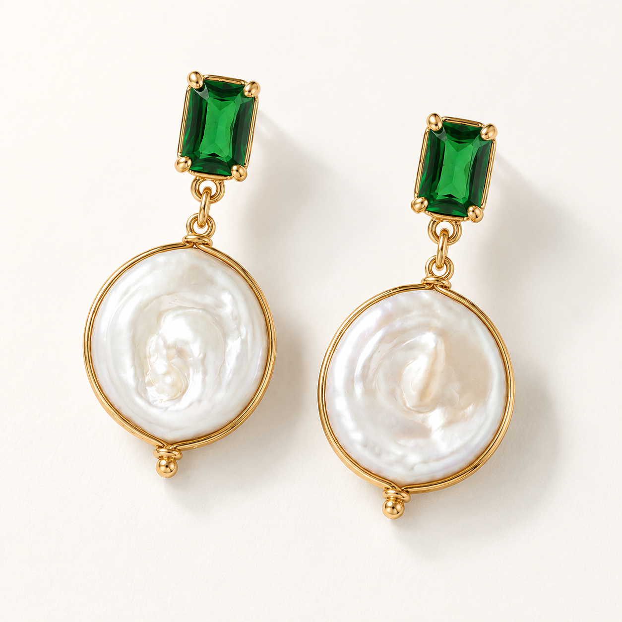 Emerald Baroque Pearl Drop Earrings