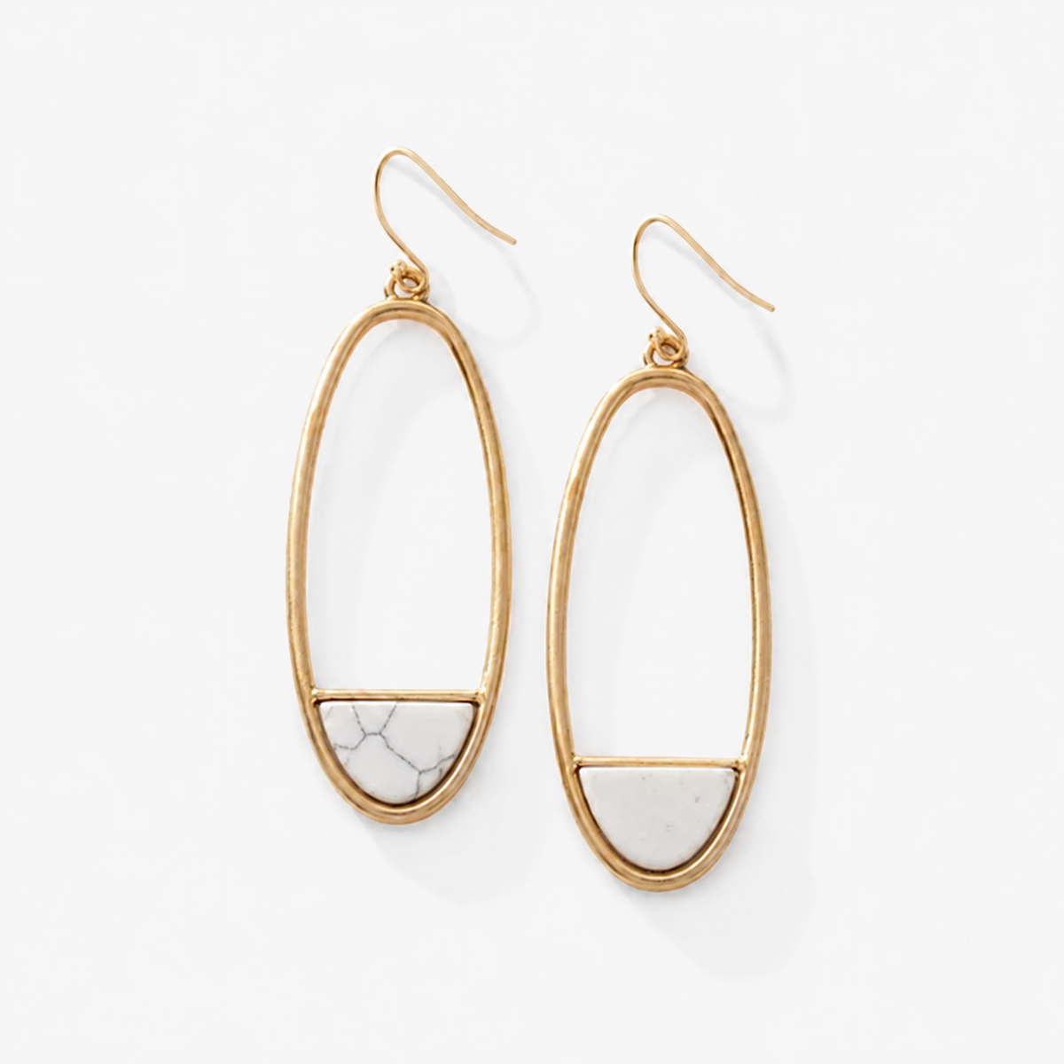 Natural Stone Oval Drop Earrings