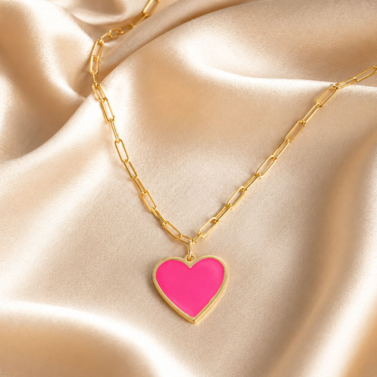 Pink Heart Paperclip Necklace