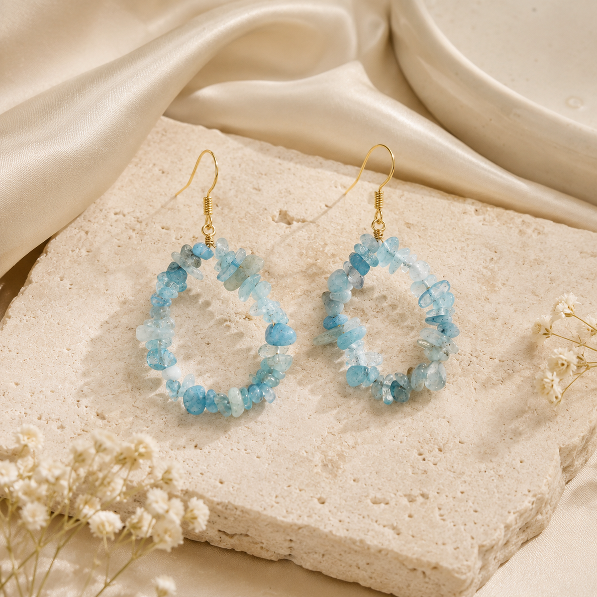 Gemstone Chip Teardrop Earrings