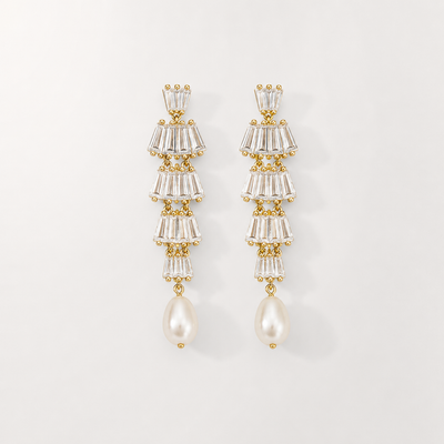 Baguette CZ amp; Freshwater Pearl Earrings
