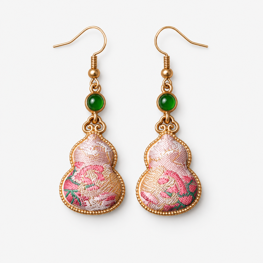 Handmade Song Brocade Gourd Drop Earrings