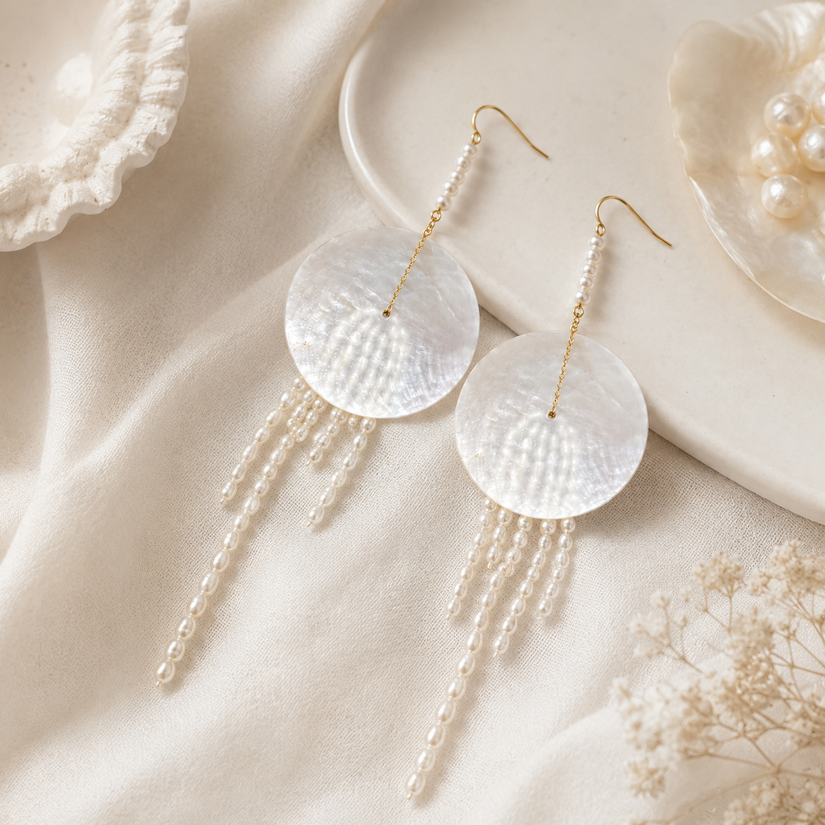 Mother-of-Pearl Pearl Tassel Earrings