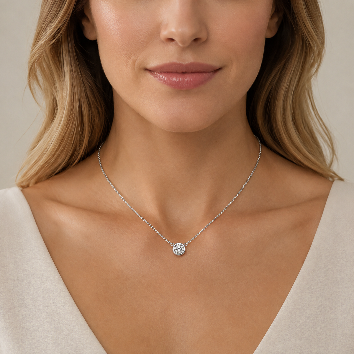 Dainty CZ Bezel Pendant Necklace
