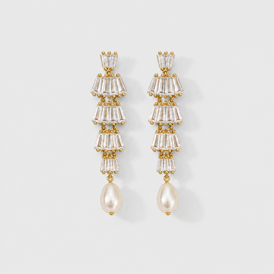 Baguette CZ amp; Freshwater Pearl Earrings