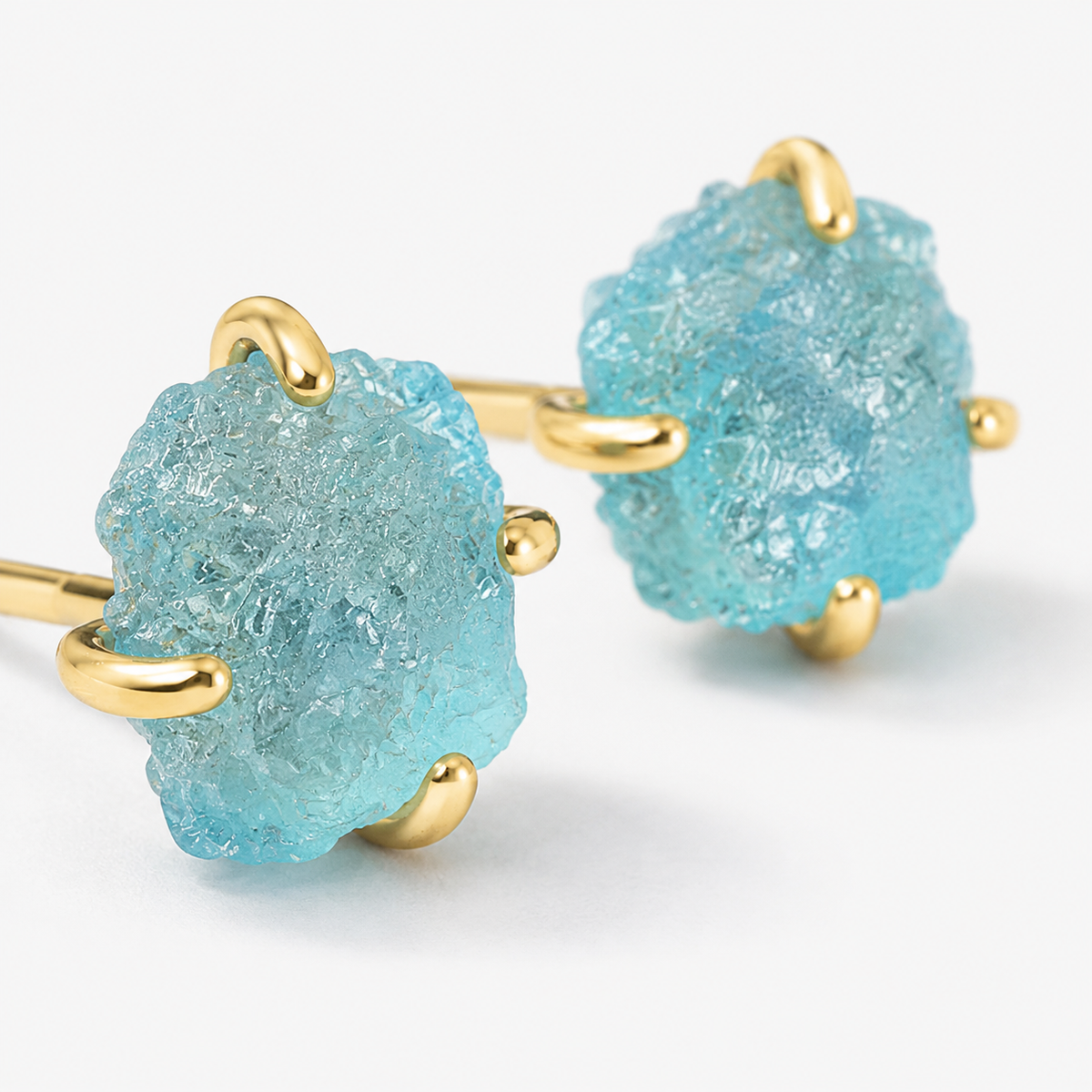 Irregular Natural Raw Aquamarine Crystal Stud Earrings