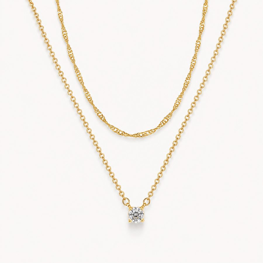 Simple Layered CZ Diamond Gold Necklace