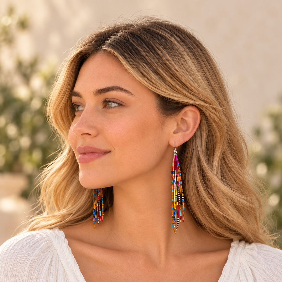 Colorful Boho Beaded Tassel Earrings