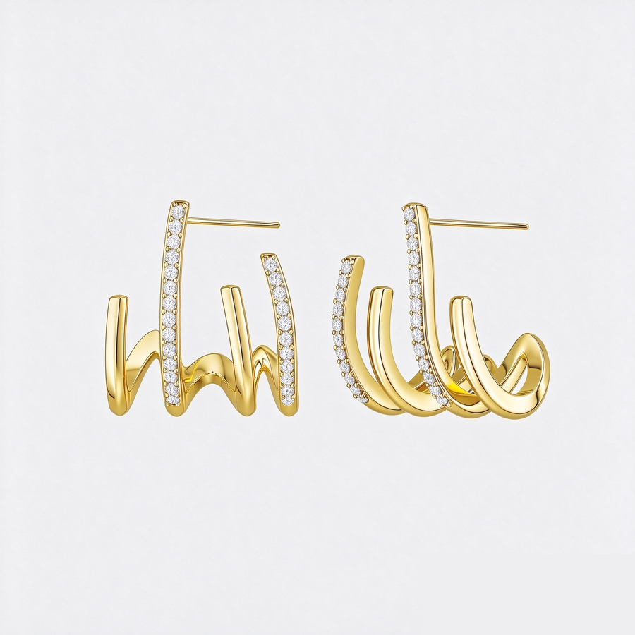 Gold Sculptural CZ Ear Climber Earrings