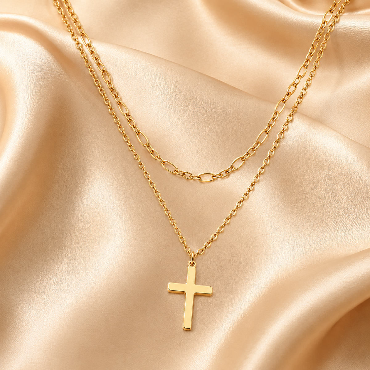Layered Link Cross Necklace