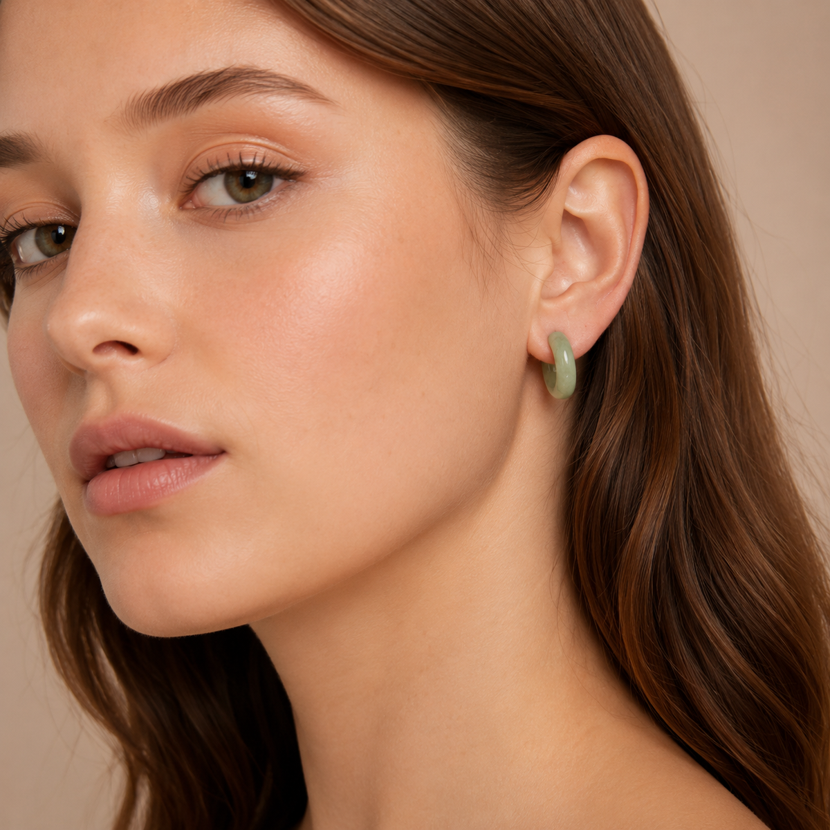 Green Jade Chunky Hoop Earrings