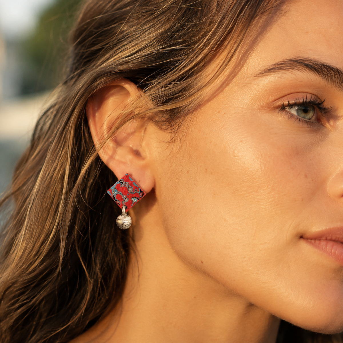 Lacquer Barrel Bead Tassel Earrings