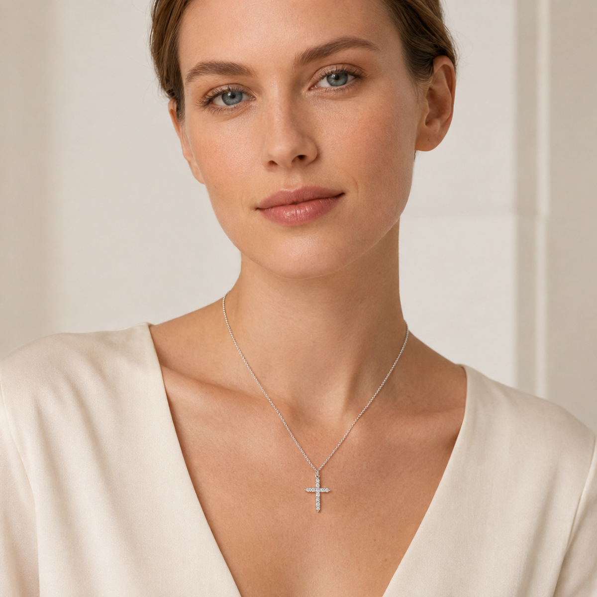 Large CZ Cross Pendant Necklace