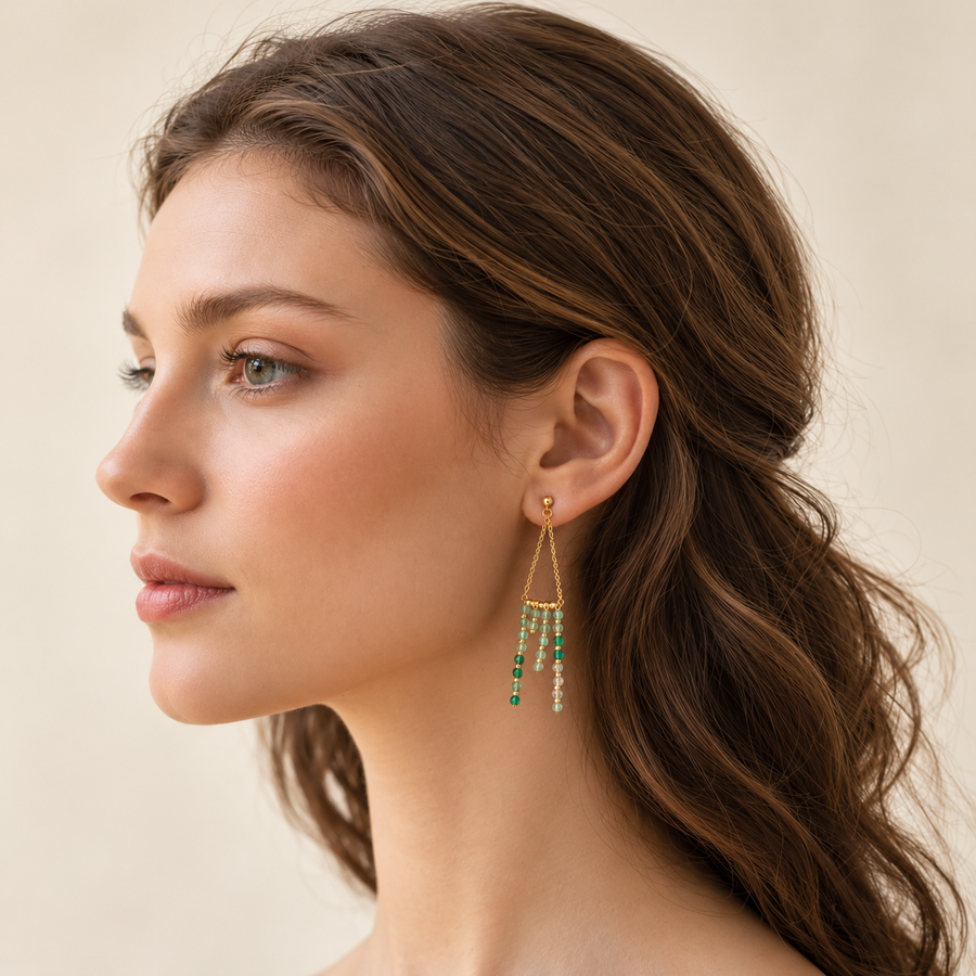 Sparkling Gradient Natural Crystal Tassel Earrings