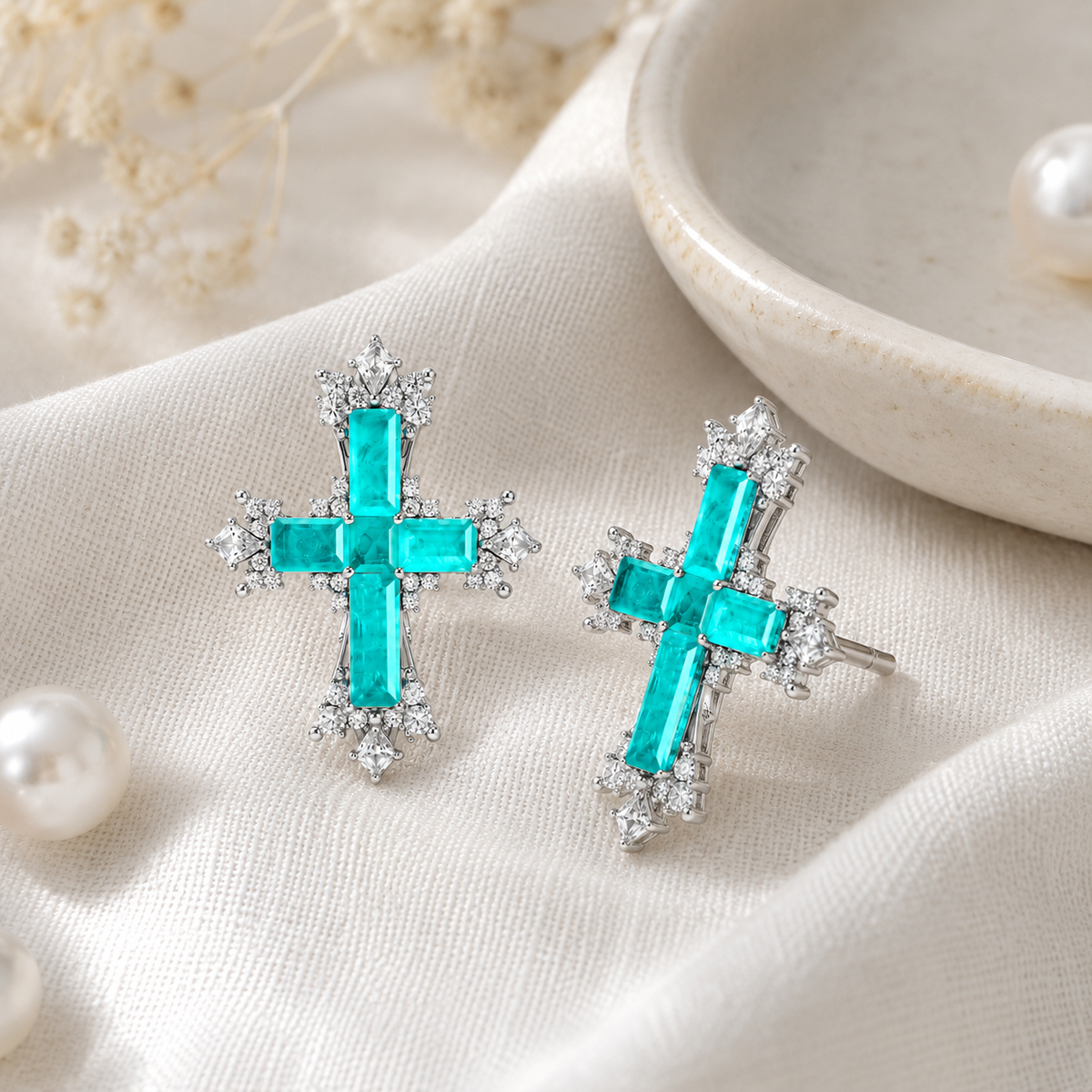Paraiba Cross Stud Earrings