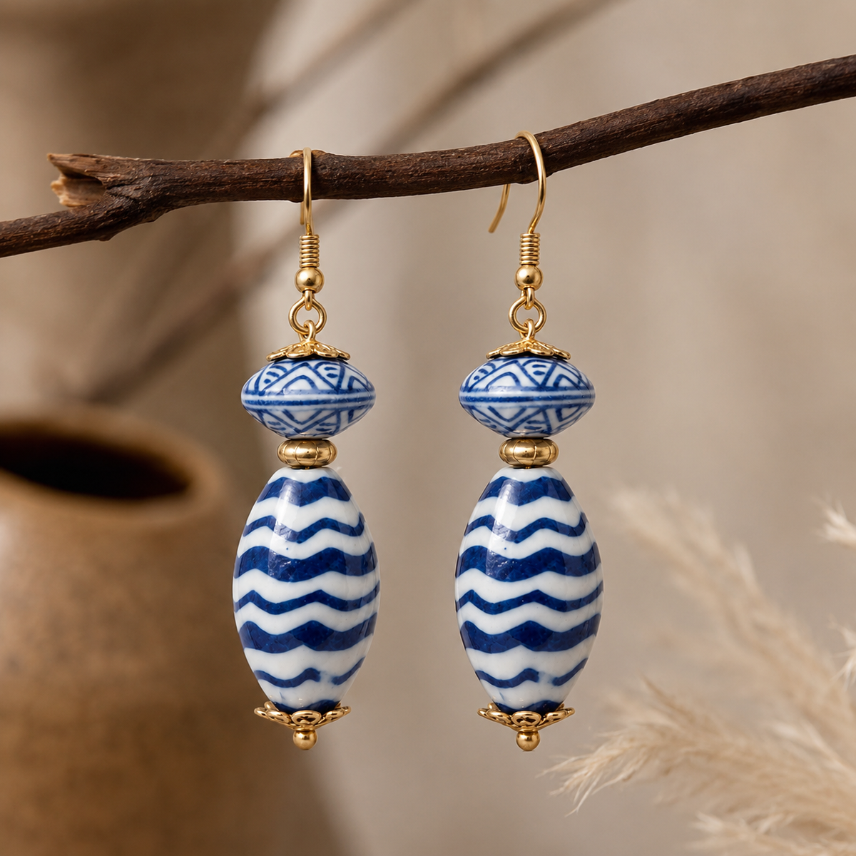 Blue White Porcelain Drop Earrings