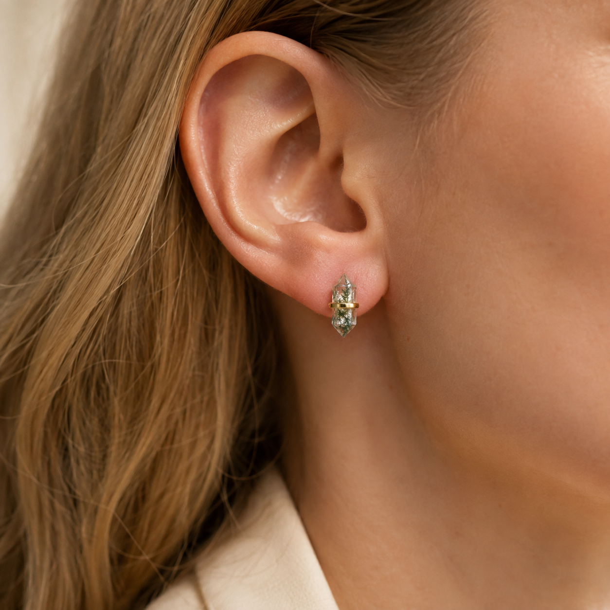 Moss Agate Geometric Stud Earrings