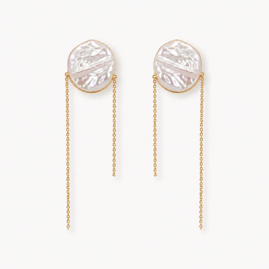 TEWIKY Baroque Freshwater Pearl Gold Chain Drop Earrings