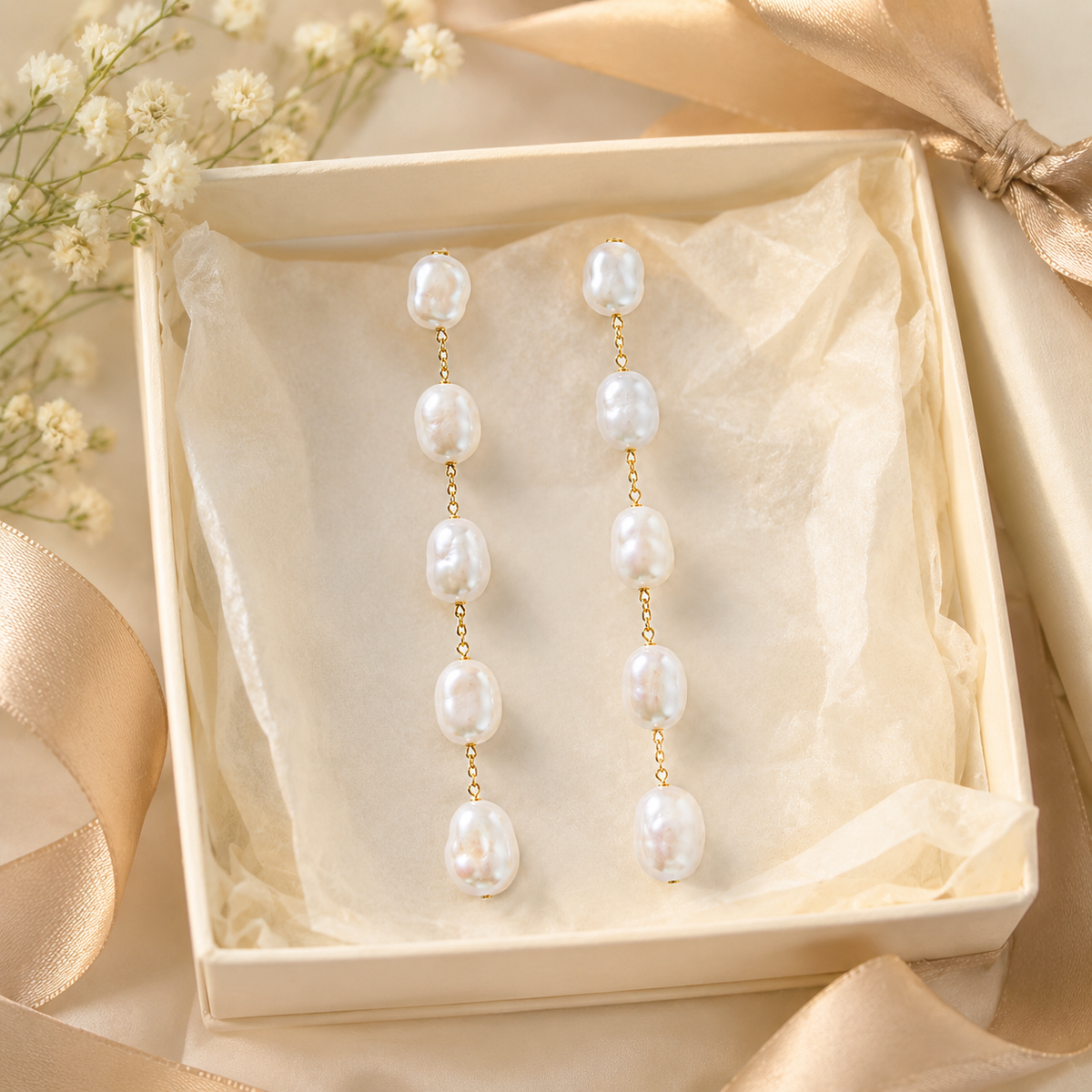 Five-Pearl Baroque Drop Earrings