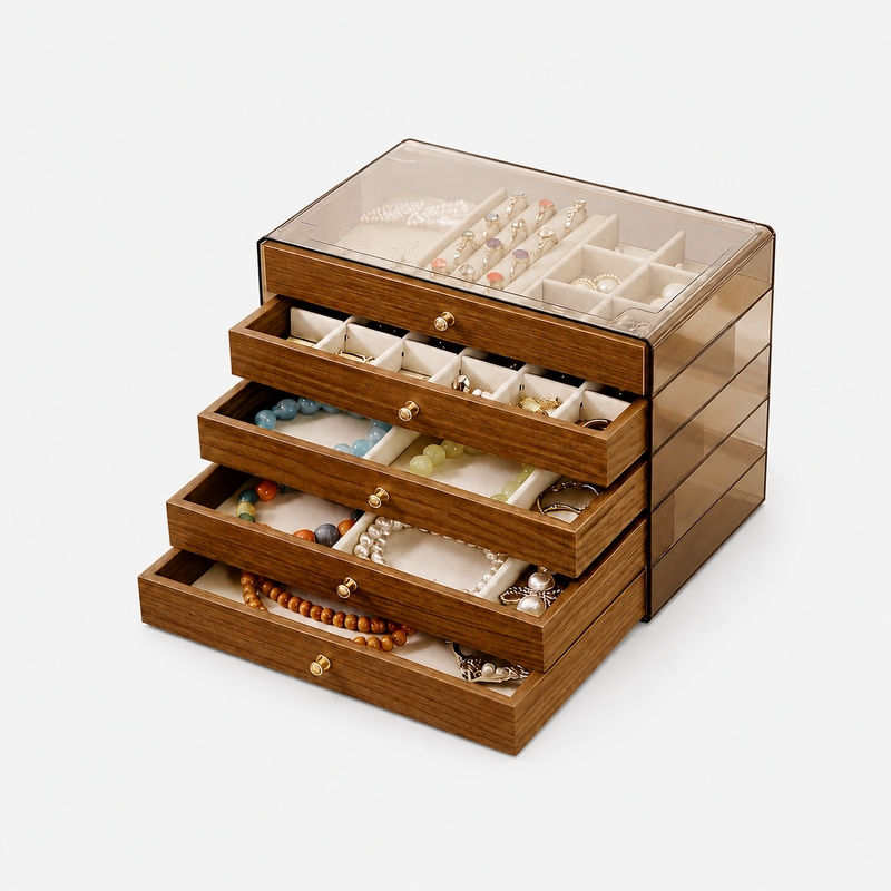5-Layer Luxury Jewelry Organizer – Acrylic Drawer Jewelry Box for Women