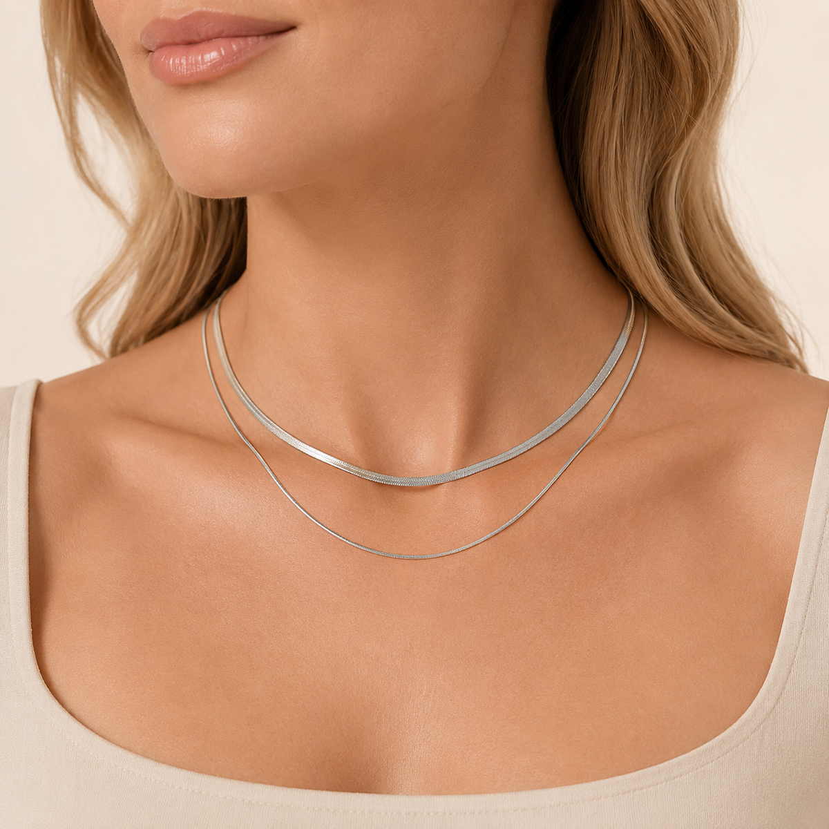 Layered Flat Snake Chain Necklace
