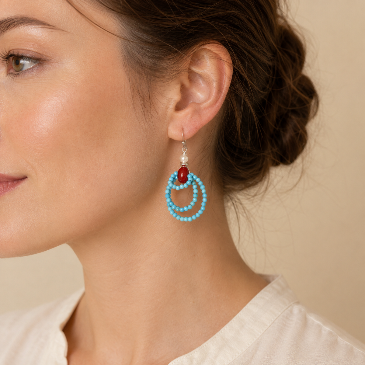 Namtso Turquoise Red Agate Earrings