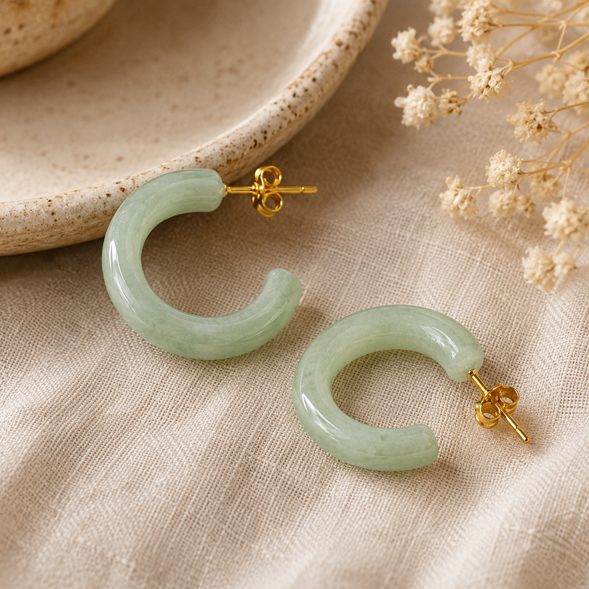 Green Jade Chunky Hoop Earrings