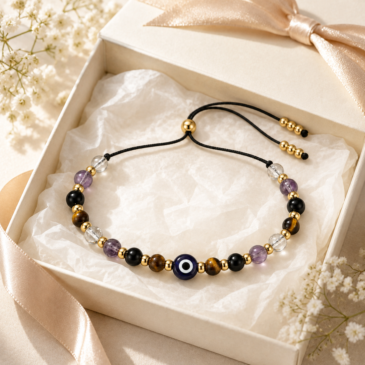 Evil Eye Natural Stone Charm Bracelet