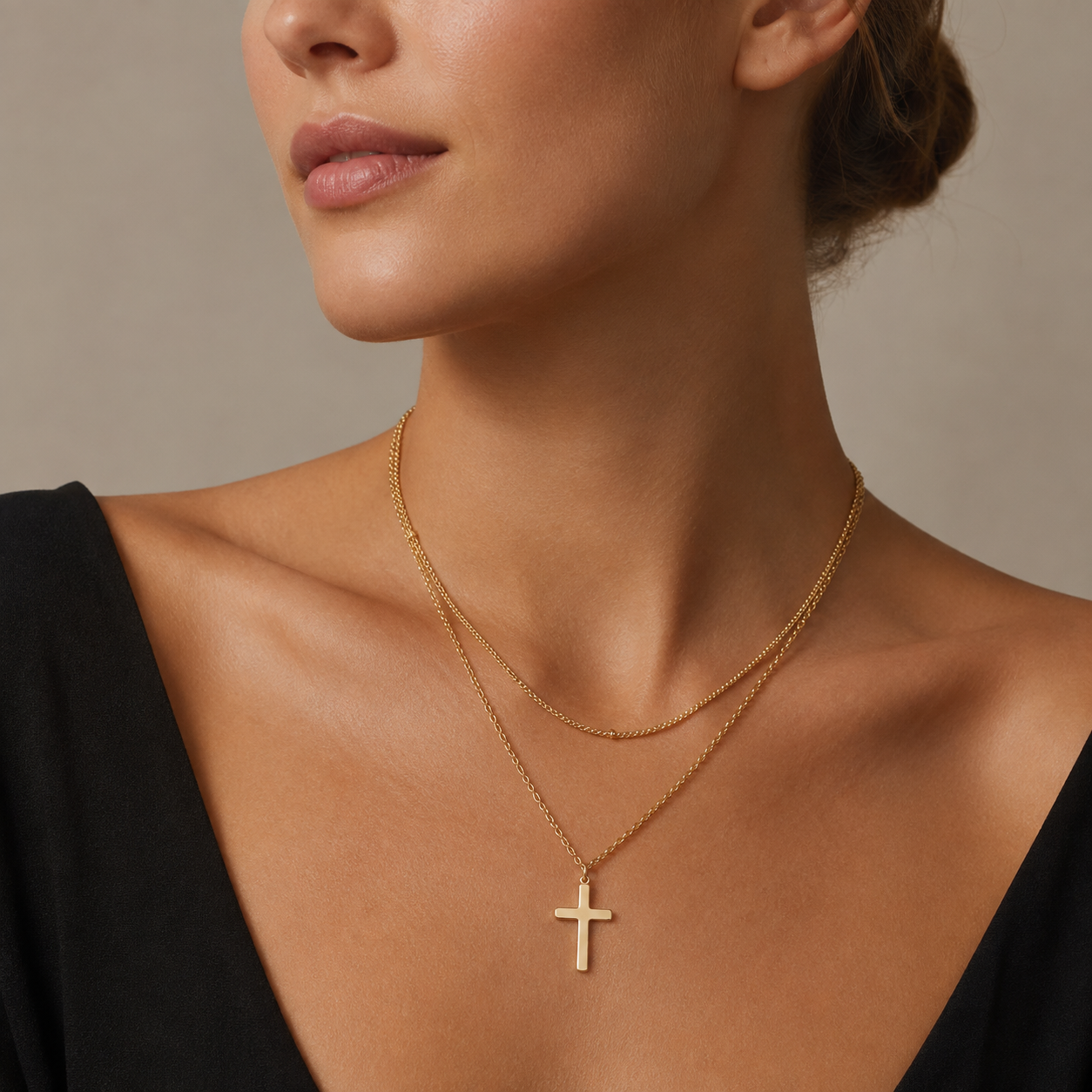 Layered Beaded Cross Necklace